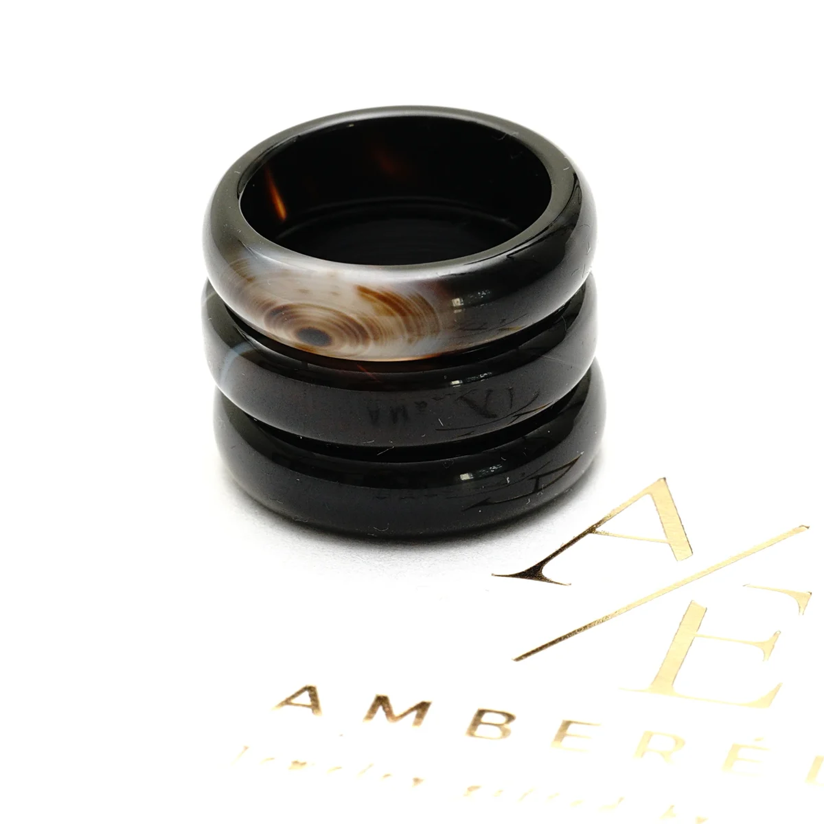 Tamsaus agato žiedas „Midnight agate” - Image 6